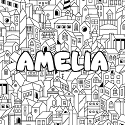 Coloraci&oacute;n del nombre AMELIA - decorado ciudad