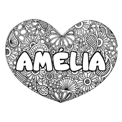 Coloraci&oacute;n del nombre AM&Eacute;LIA - decorado mandala de coraz&oacute;n