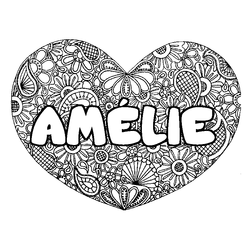Coloraci&oacute;n del nombre AM&Eacute;LIE - decorado mandala de coraz&oacute;n