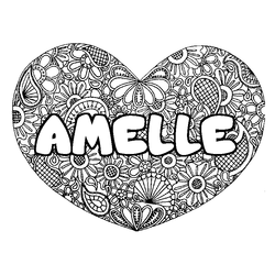Coloraci&oacute;n del nombre AMELLE - decorado mandala de coraz&oacute;n