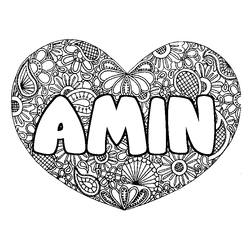 Coloraci&oacute;n del nombre AMIN - decorado mandala de coraz&oacute;n
