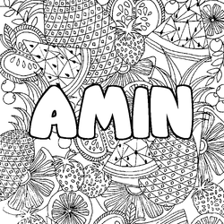 Coloraci&oacute;n del nombre AMIN - decorado mandala de frutas
