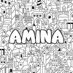 Coloraci&oacute;n del nombre AMINA - decorado ciudad