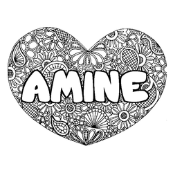 Coloraci&oacute;n del nombre AMINE - decorado mandala de coraz&oacute;n