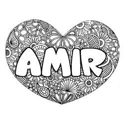 Coloraci&oacute;n del nombre AMIR - decorado mandala de coraz&oacute;n