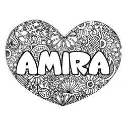 Coloraci&oacute;n del nombre AMIRA - decorado mandala de coraz&oacute;n