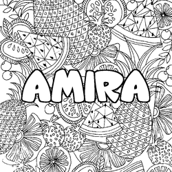 Coloraci&oacute;n del nombre AMIRA - decorado mandala de frutas