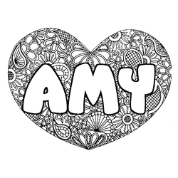 Coloraci&oacute;n del nombre AMY - decorado mandala de coraz&oacute;n