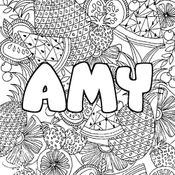 Coloraci&oacute;n del nombre AMY - decorado mandala de frutas