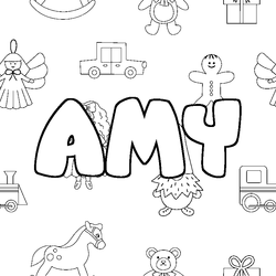 Coloraci&oacute;n del nombre AMY - decorado juguetes