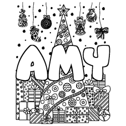 Coloraci&oacute;n del nombre AMY - decorado &aacute;rbol de Navidad y regalos