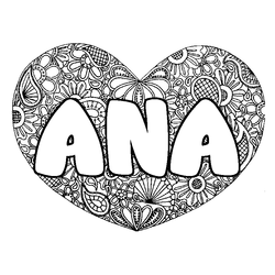 Coloraci&oacute;n del nombre ANA - decorado mandala de coraz&oacute;n