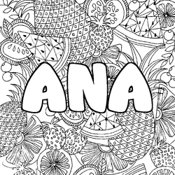 Coloraci&oacute;n del nombre ANA - decorado mandala de frutas