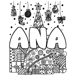 Coloraci&oacute;n del nombre ANA - decorado &aacute;rbol de Navidad y regalos