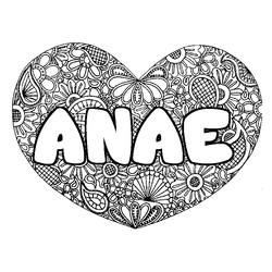 Coloraci&oacute;n del nombre ANAE - decorado mandala de coraz&oacute;n