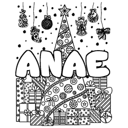 Coloraci&oacute;n del nombre ANAE - decorado &aacute;rbol de Navidad y regalos