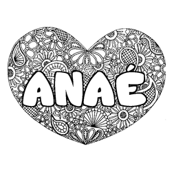 Coloraci&oacute;n del nombre ANA&Eacute; - decorado mandala de coraz&oacute;n