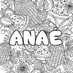 Coloraci&oacute;n del nombre ANA&Eacute; - decorado mandala de frutas