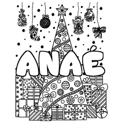 Coloraci&oacute;n del nombre ANA&Eacute; - decorado &aacute;rbol de Navidad y regalos