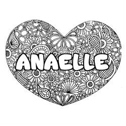 Coloraci&oacute;n del nombre ANAELLE - decorado mandala de coraz&oacute;n