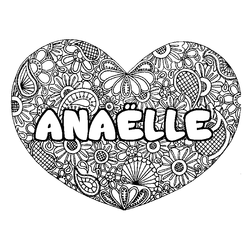Coloraci&oacute;n del nombre ANA&Euml;LLE - decorado mandala de coraz&oacute;n