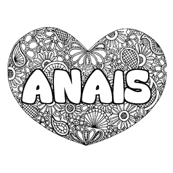 Coloraci&oacute;n del nombre ANAIS - decorado mandala de coraz&oacute;n