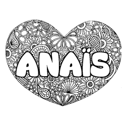Coloraci&oacute;n del nombre ANA&Iuml;S - decorado mandala de coraz&oacute;n
