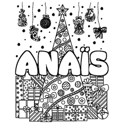 Coloraci&oacute;n del nombre ANA&Iuml;S - decorado &aacute;rbol de Navidad y regalos
