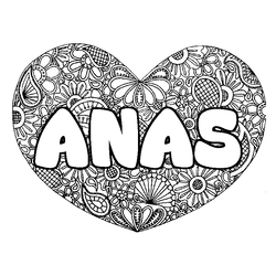 Coloraci&oacute;n del nombre ANAS - decorado mandala de coraz&oacute;n