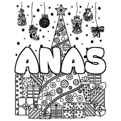 Coloraci&oacute;n del nombre ANAS - decorado &aacute;rbol de Navidad y regalos