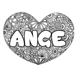 Coloraci&oacute;n del nombre ANGE - decorado mandala de coraz&oacute;n