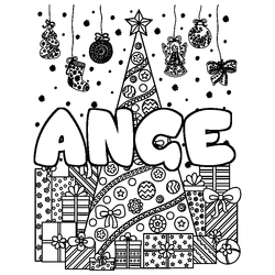 Coloraci&oacute;n del nombre ANGE - decorado &aacute;rbol de Navidad y regalos
