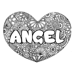 Coloraci&oacute;n del nombre ANGEL - decorado mandala de coraz&oacute;n