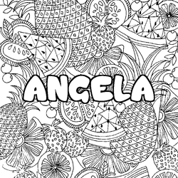 Coloraci&oacute;n del nombre ANGELA - decorado mandala de frutas