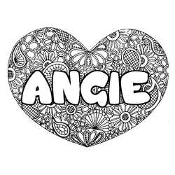 Coloraci&oacute;n del nombre ANGIE - decorado mandala de coraz&oacute;n