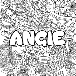 Coloraci&oacute;n del nombre ANGIE - decorado mandala de frutas