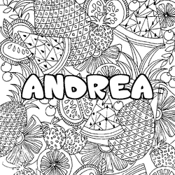 Coloraci&oacute;n del nombre ANDREA - decorado mandala de frutas