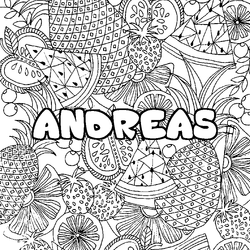 Coloraci&oacute;n del nombre ANDREAS - decorado mandala de frutas