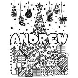 Coloraci&oacute;n del nombre ANDREW - decorado &aacute;rbol de Navidad y regalos