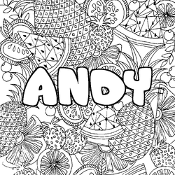 Coloraci&oacute;n del nombre ANDY - decorado mandala de frutas