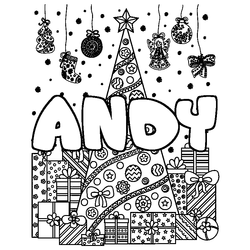 Coloraci&oacute;n del nombre ANDY - decorado &aacute;rbol de Navidad y regalos