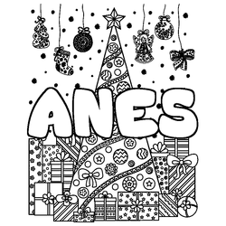Coloraci&oacute;n del nombre ANES - decorado &aacute;rbol de Navidad y regalos