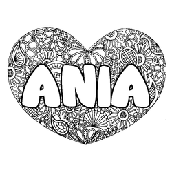Coloraci&oacute;n del nombre ANIA - decorado mandala de coraz&oacute;n