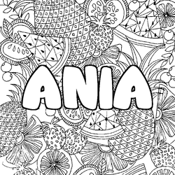 Coloraci&oacute;n del nombre ANIA - decorado mandala de frutas