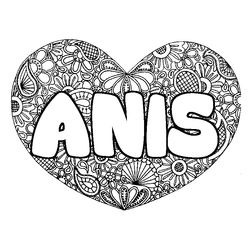 Coloraci&oacute;n del nombre ANIS - decorado mandala de coraz&oacute;n