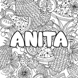 Coloraci&oacute;n del nombre ANITA - decorado mandala de frutas