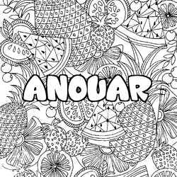 Coloraci&oacute;n del nombre ANOUAR - decorado mandala de frutas