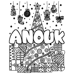 Coloraci&oacute;n del nombre ANOUK - decorado &aacute;rbol de Navidad y regalos