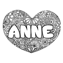 Coloraci&oacute;n del nombre ANNE - decorado mandala de coraz&oacute;n