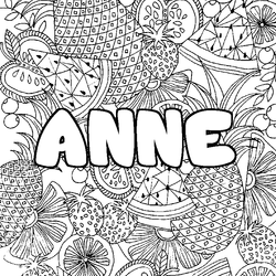Coloraci&oacute;n del nombre ANNE - decorado mandala de frutas